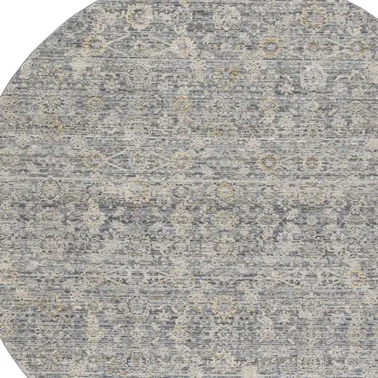8' Charcoal Brown And Ivory Floral Distressed Round Rug With Fringe Photo 3