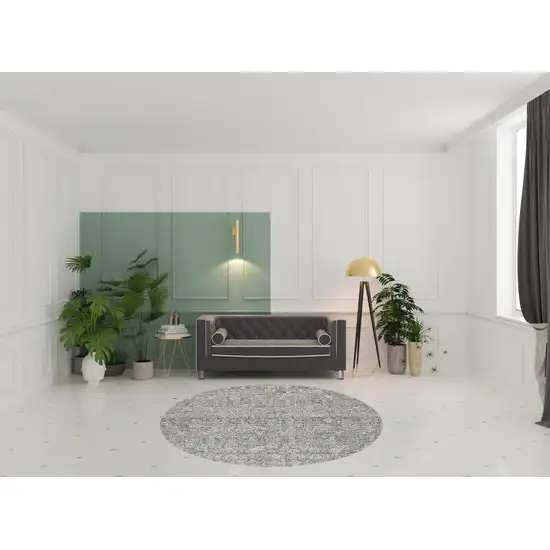 8' Charcoal Brown And Ivory Floral Distressed Round Rug With Fringe Photo 1