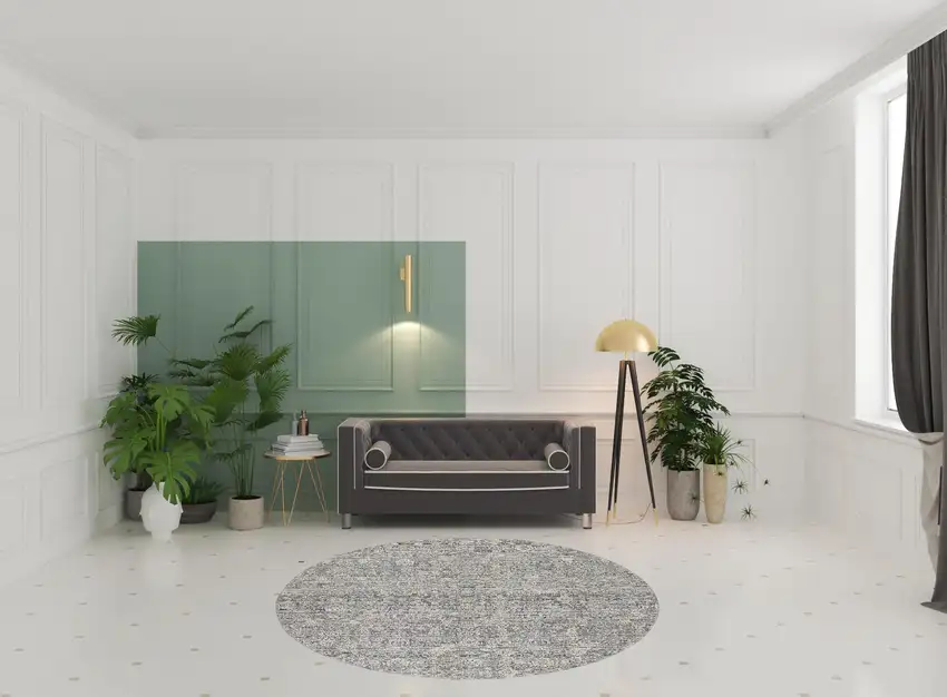 8' Charcoal Brown And Ivory Floral Distressed Round Rug With Fringe Photo 1