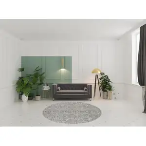 Photo of 8' Charcoal Brown And Ivory Floral Distressed Round Rug With Fringe