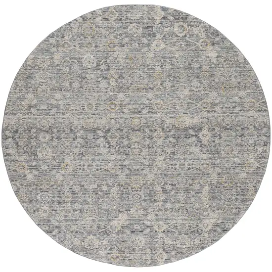 8' Charcoal Brown And Ivory Floral Distressed Round Rug With Fringe Photo 4