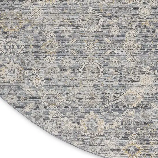 8' Charcoal Brown And Ivory Floral Distressed Round Rug With Fringe Photo 9