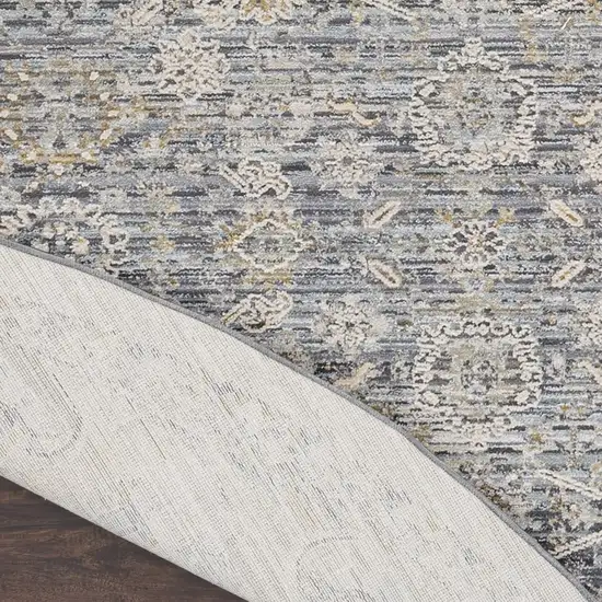 8' Charcoal Brown And Ivory Floral Distressed Round Rug With Fringe Photo 9
