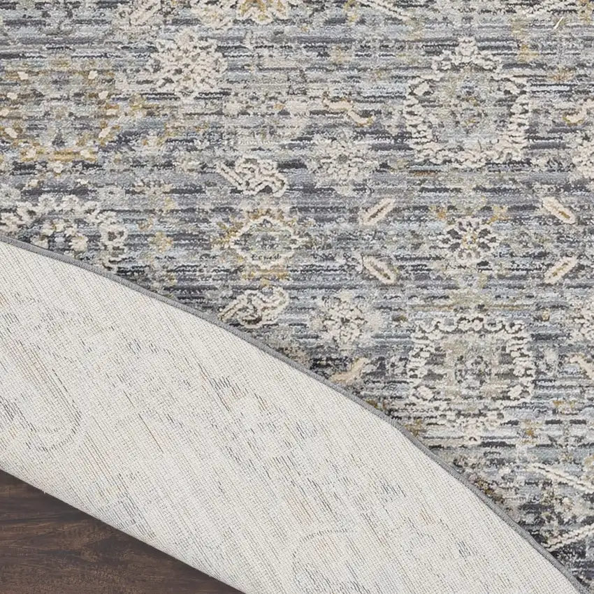 8' Charcoal Brown And Ivory Floral Distressed Round Rug With Fringe Photo 9