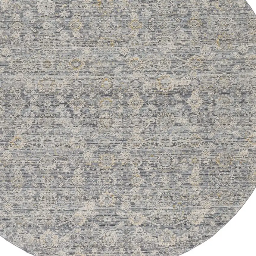 8' Charcoal Brown And Ivory Floral Distressed Round Rug With Fringe Photo 7