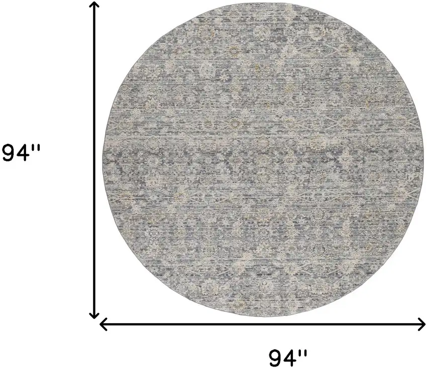 8' Charcoal Brown And Ivory Floral Distressed Round Rug With Fringe Photo 3