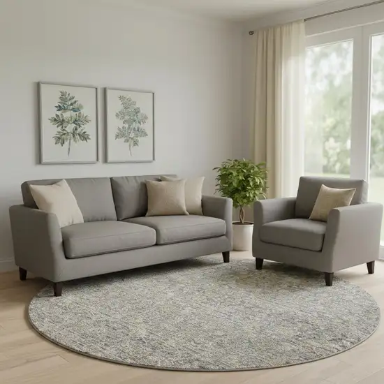 8' Charcoal Brown And Ivory Floral Distressed Round Rug With Fringe Photo 1