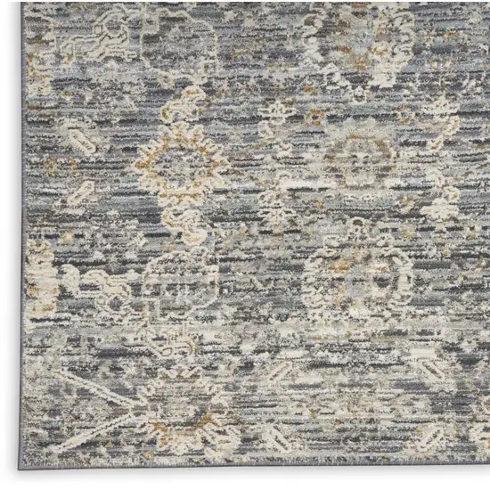 8' Charcoal Brown And Ivory Floral Distressed Runner Rug With Fringe Photo 9