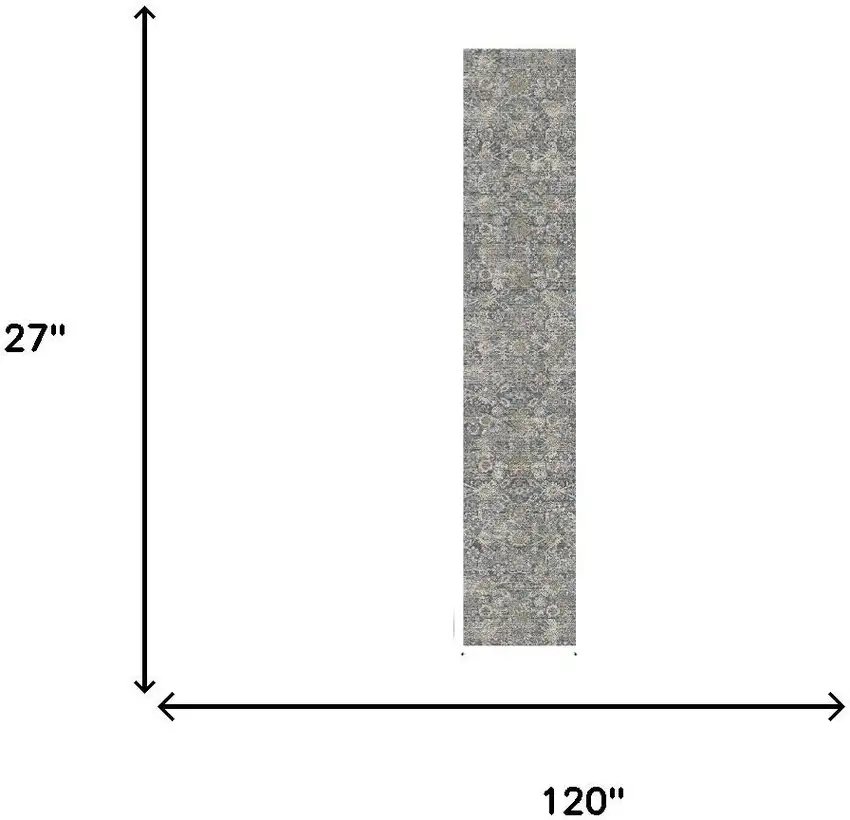 10' Charcoal Brown And Ivory Floral Distressed Runner Rug With Fringe Photo 3