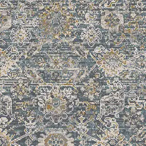 Photo of 10' Charcoal Brown And Ivory Floral Distressed Runner Rug With Fringe