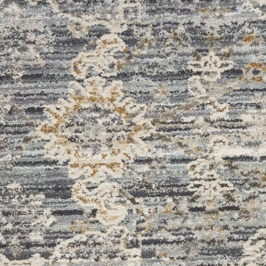 12' Charcoal Brown And Ivory Floral Distressed Runner Rug With Fringe Photo 4