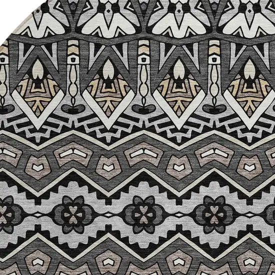 8' Charcoal Brown And Ivory Round Moroccan Washable Indoor Outdoor Area Rug Photo 4