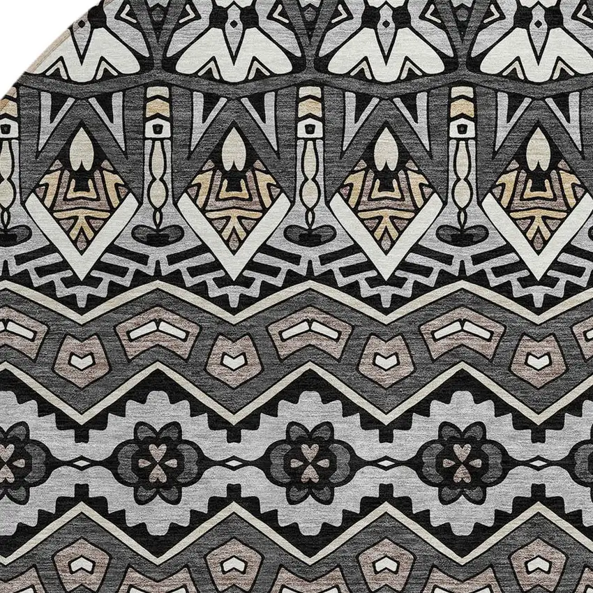 8' Charcoal Brown And Ivory Round Moroccan Washable Indoor Outdoor Area Rug Photo 4