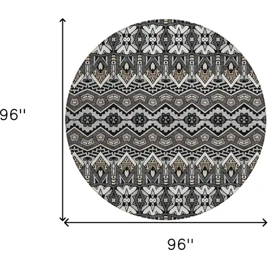 8' Charcoal Brown And Ivory Round Moroccan Washable Indoor Outdoor Area Rug Photo 3