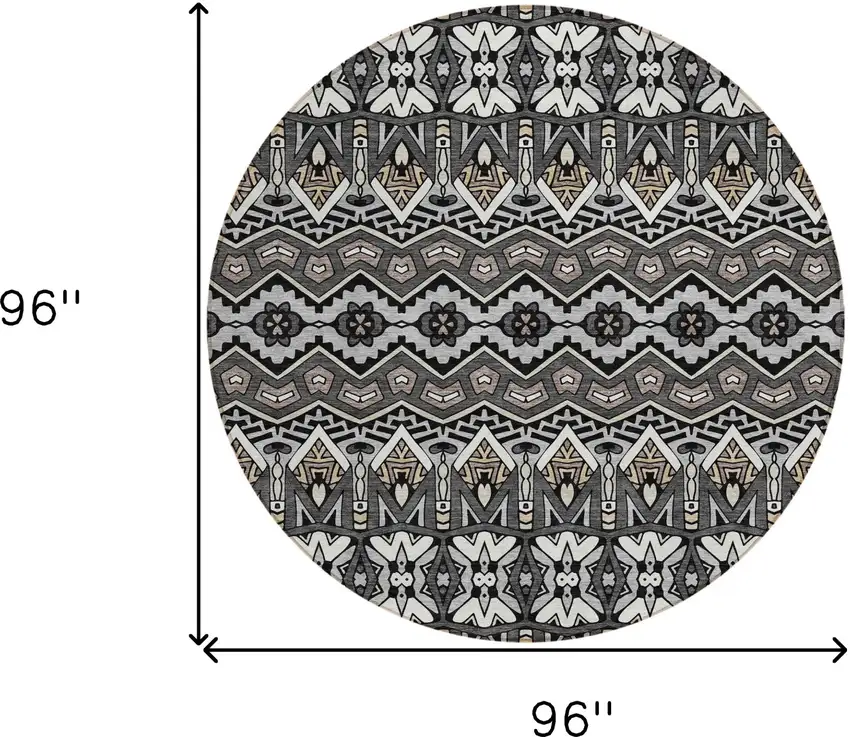 8' Charcoal Brown And Ivory Round Moroccan Washable Indoor Outdoor Area Rug Photo 3