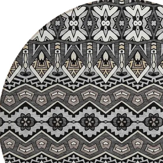 8' Charcoal Brown And Ivory Round Moroccan Washable Indoor Outdoor Area Rug Photo 5