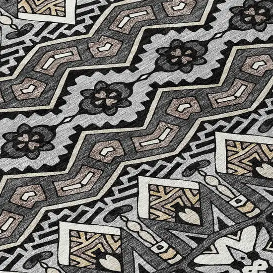 8' Charcoal Brown And Ivory Round Moroccan Washable Indoor Outdoor Area Rug Photo 8