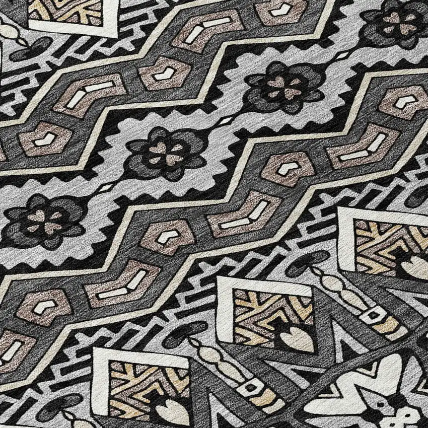 8' Charcoal Brown And Ivory Round Moroccan Washable Indoor Outdoor Area Rug Photo 8