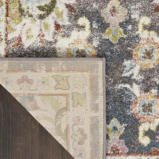 8' Charcoal Brown and Yellow Floral Distressed Runner Rug Photo 6