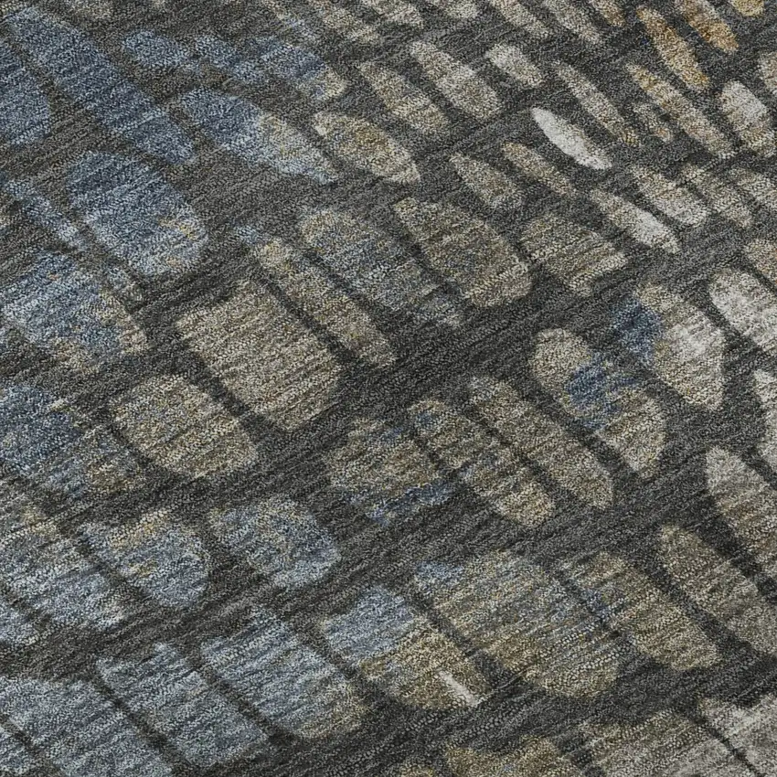 8' Charcoal Copper And Blue Abstract Geometric Washable Round Rug With UV Protection Photo 8