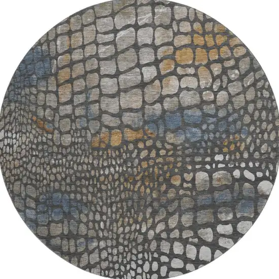 8' Charcoal Copper And Blue Abstract Geometric Washable Round Rug With UV Protection Photo 2