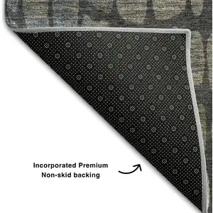 Photo of 8' Charcoal Copper And Blue Abstract Geometric Washable Round Rug With UV Protection