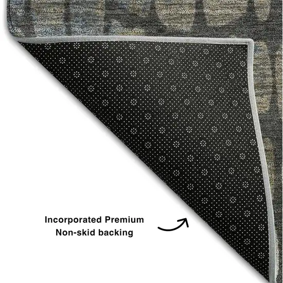 8' Charcoal Copper And Blue Abstract Geometric Washable Round Rug With UV Protection Photo 5