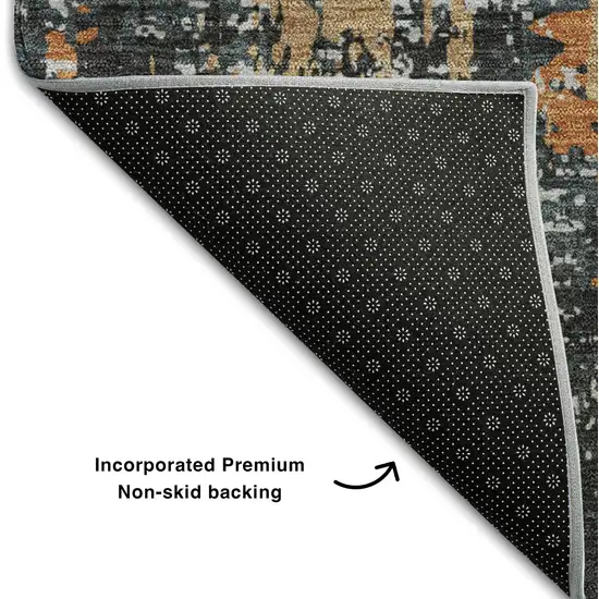 8' Charcoal Copper And Gray Abstract Washable Round Rug With UV Protection Photo 5