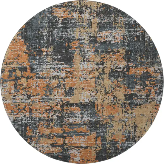 8' Charcoal Copper And Gray Abstract Washable Round Rug With UV Protection Photo 3