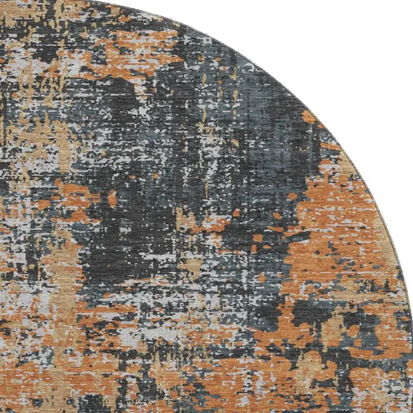 8' Charcoal Copper And Gray Abstract Washable Round Rug With UV Protection Photo 2