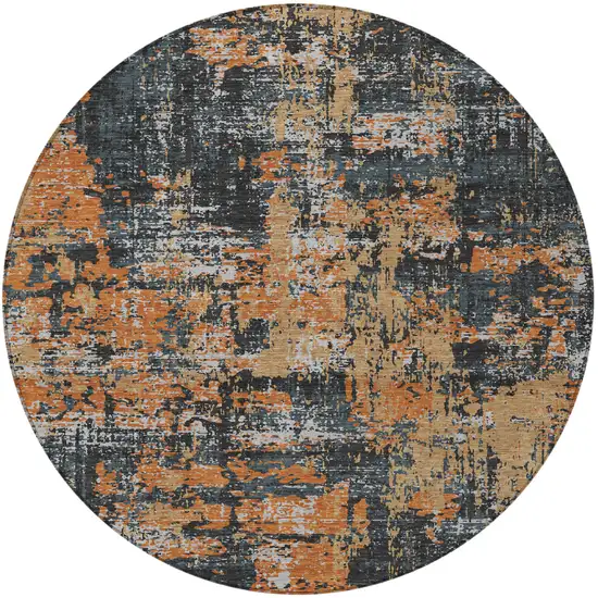 8' Charcoal Copper And Ivory Round Abstract Washable Indoor Outdoor Area Rug Photo 6