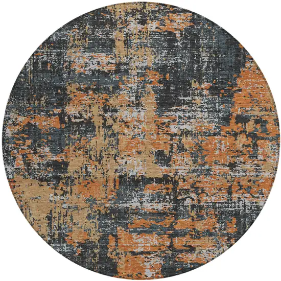 8' Charcoal Copper And Ivory Round Abstract Washable Indoor Outdoor Area Rug Photo 2