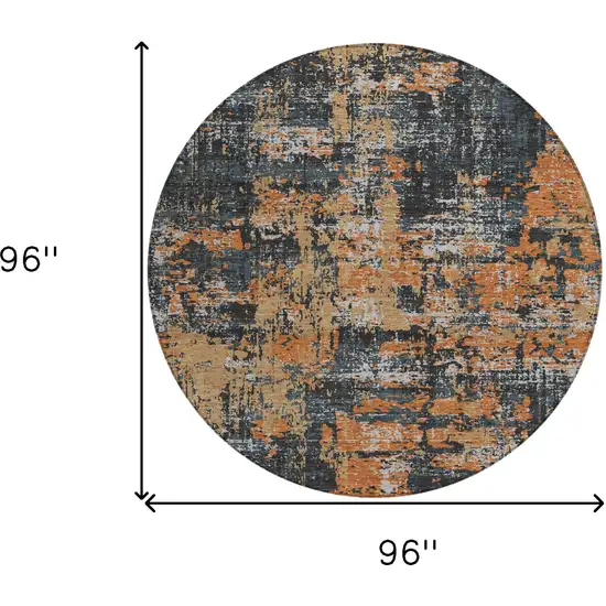 8' Charcoal Copper And Ivory Round Abstract Washable Indoor Outdoor Area Rug Photo 3