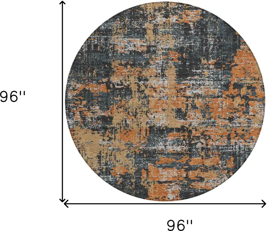 8' Charcoal Copper And Ivory Round Abstract Washable Indoor Outdoor Area Rug Photo 3