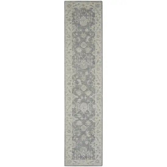 10' Charcoal Floral Runner Rug Photo 2