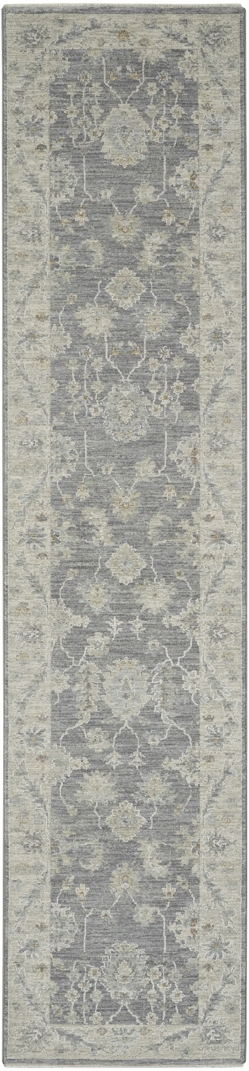 10' Charcoal Floral Runner Rug Photo 2