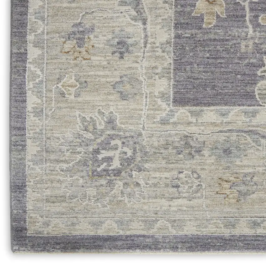 10' Charcoal Floral Runner Rug Photo 9