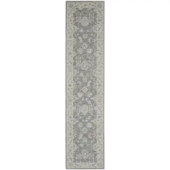 10' Charcoal Floral Runner Rug Photo 1
