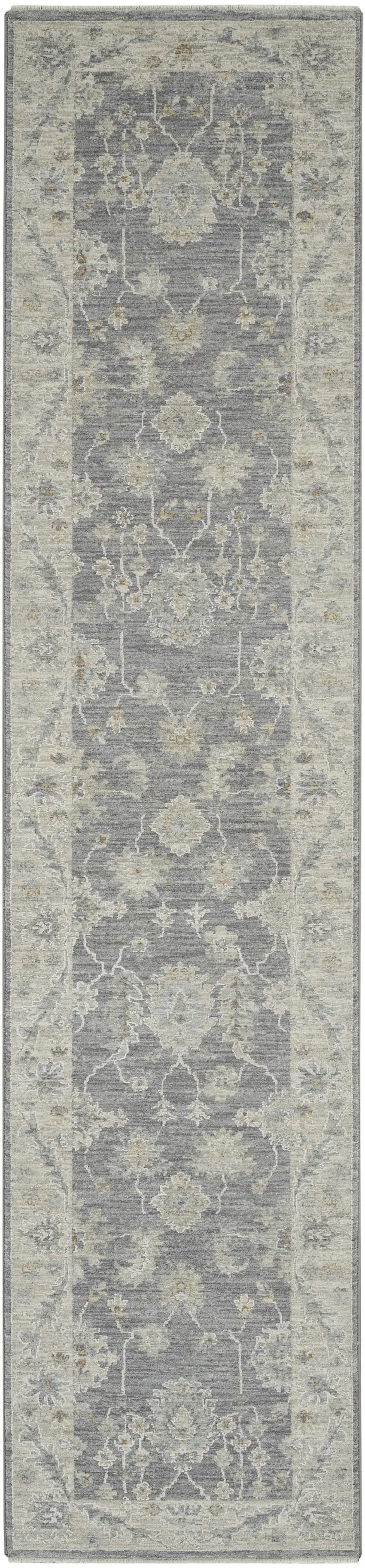 10' Charcoal Floral Runner Rug Photo 1