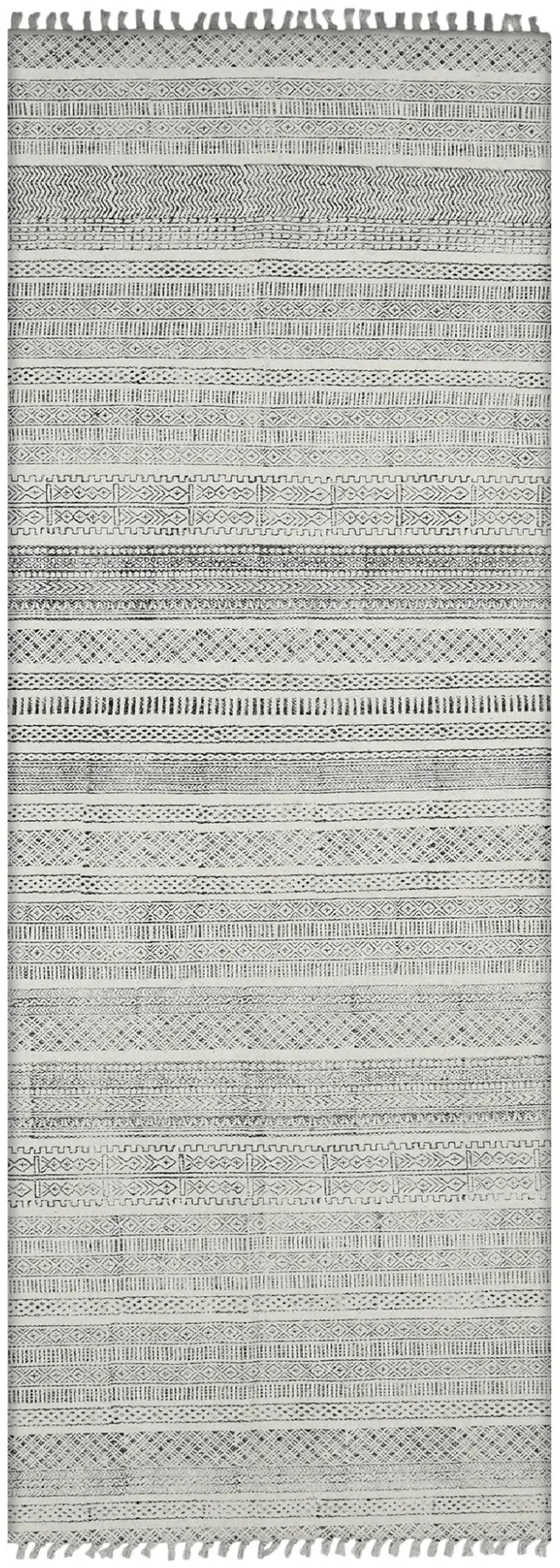 8' Charcoal Geometric Flatweave Handmade Distressed Runner Rug Photo 1
