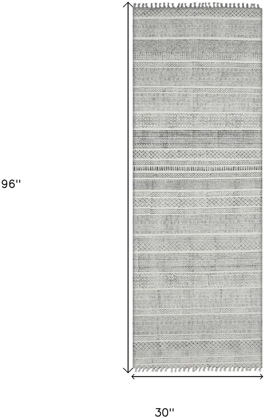 8' Charcoal Geometric Flatweave Handmade Distressed Runner Rug Photo 6