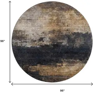Photo of 8' Charcoal Gold And Beige Abstract Washable Round Rug With UV Protection