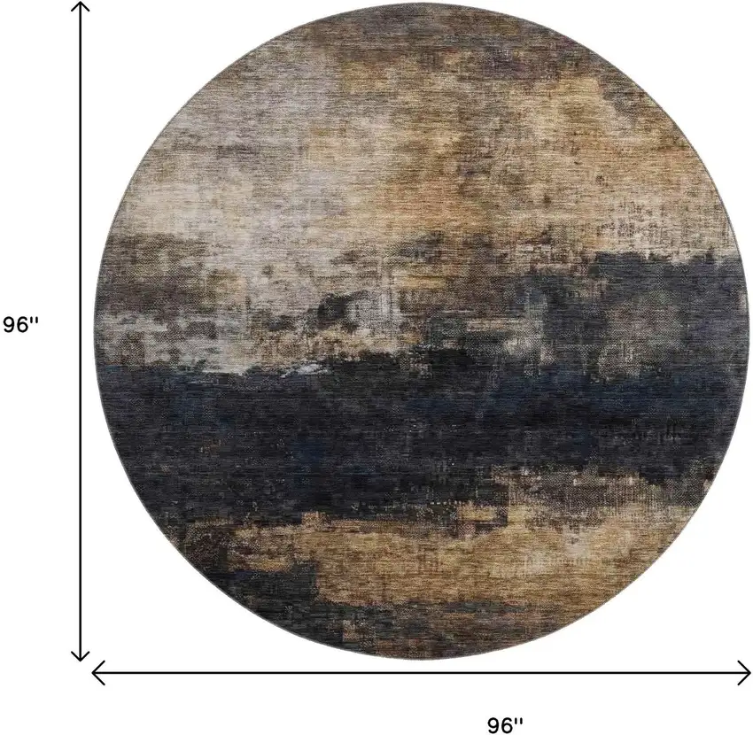 8' Charcoal Gold And Beige Abstract Washable Round Rug With UV Protection Photo 9