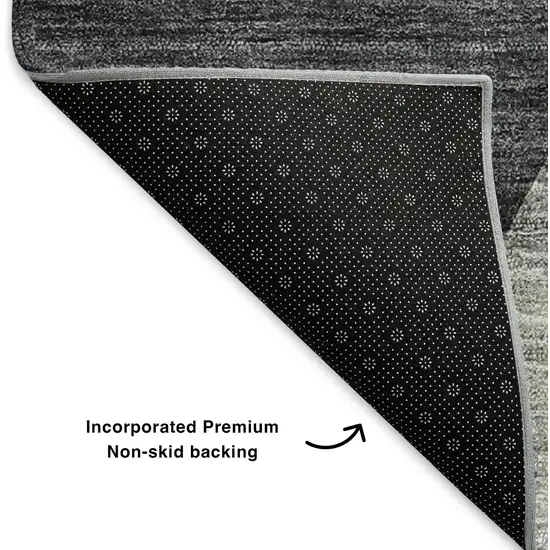 8' Charcoal Gold And Brown Geometric Washable Round Rug With UV Protection Photo 6