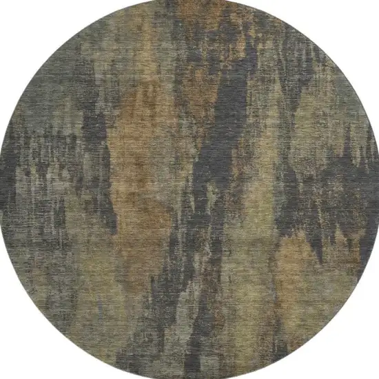 8' Charcoal Gold And Copper Abstract Washable Round Rug With UV Protection Photo 3