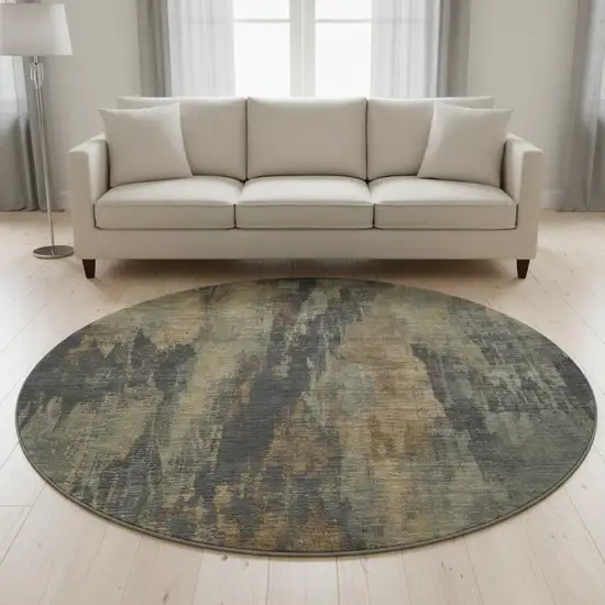8' Charcoal Gold And Copper Abstract Washable Round Rug With UV Protection Photo 2