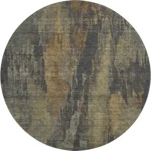 Photo of 8' Charcoal Gold And Copper Abstract Washable Round Rug With UV Protection