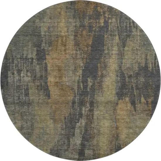 8' Charcoal Gold And Copper Abstract Washable Round Rug With UV Protection Photo 1