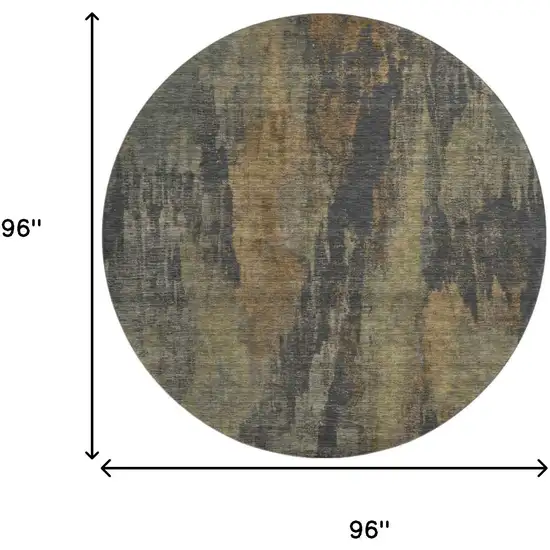 8' Charcoal Gold And Copper Abstract Washable Round Rug With UV Protection Photo 9