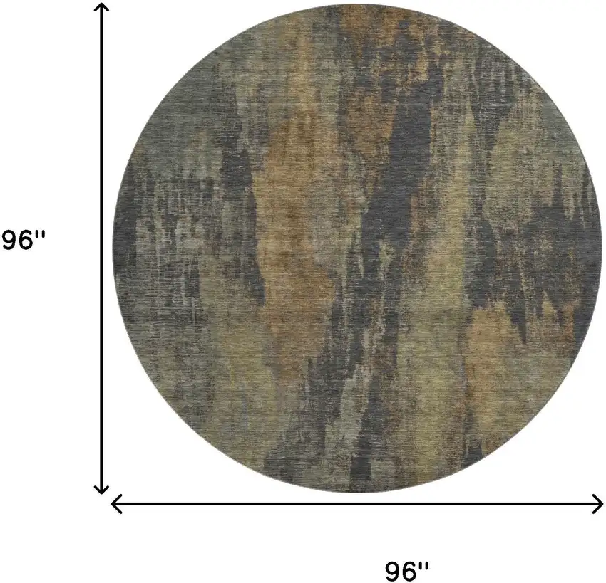 8' Charcoal Gold And Copper Abstract Washable Round Rug With UV Protection Photo 9